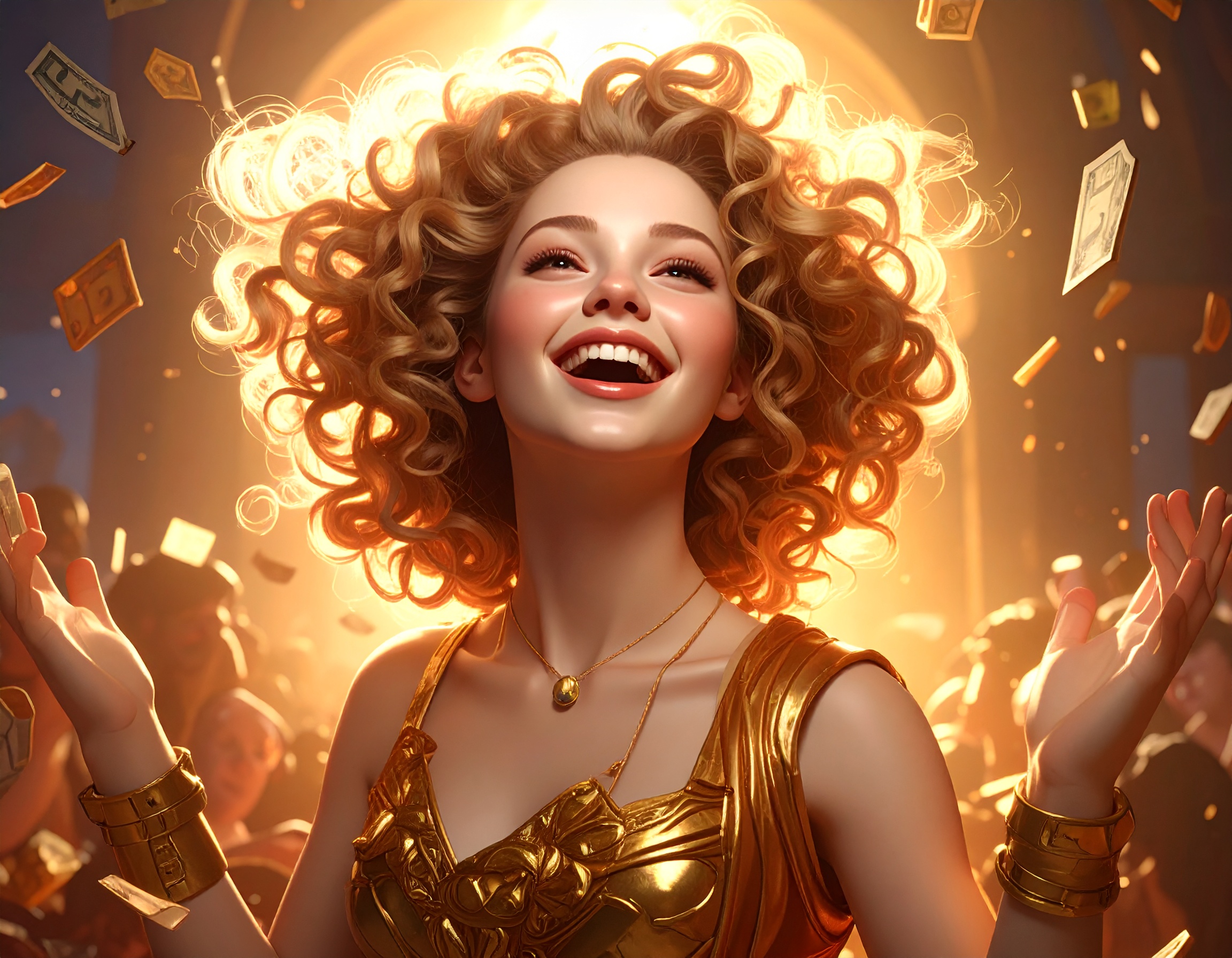A four-leaf clover glowing with golden light, symbolizing extreme good luck.